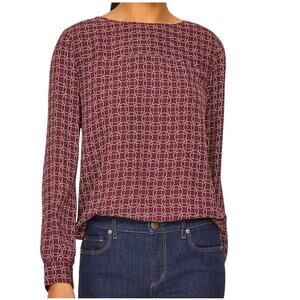 Loft Outlet Medallion Ballet Neckline Long Sleeve Relaxed Fit Blouse Size XL